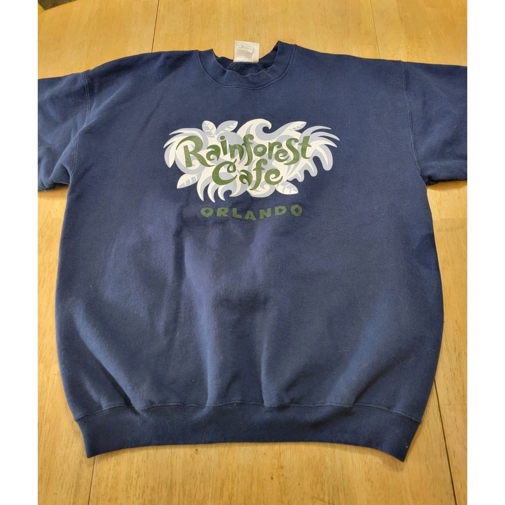 Vintage Rainforest Cafe‎ Orlando Crewneck Sweatshirt Blue Mens L Y2K